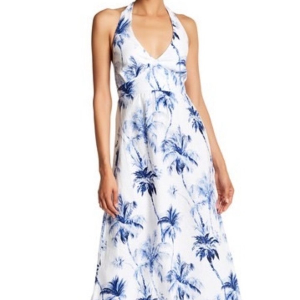 Tommy Bahama Art of Palms linen halter maxi dress in XS.